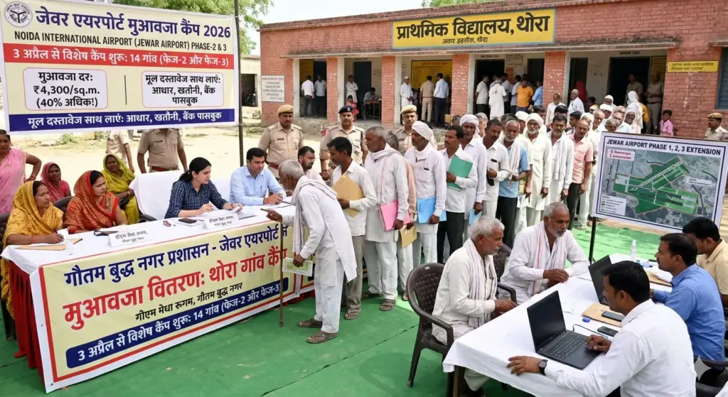 जेवर एयरपोर्ट मुआवजा 2026 कैंप, डीएम मेधा रूपम