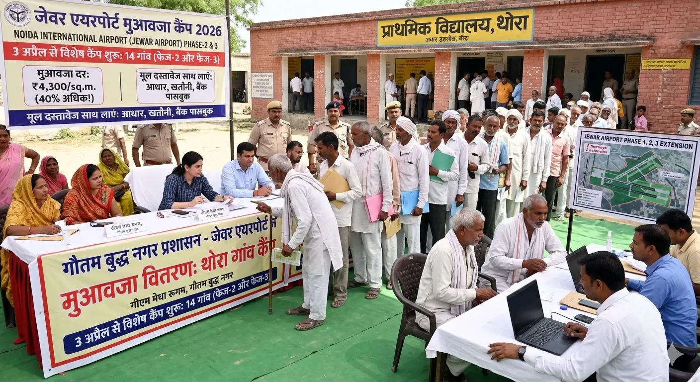 जेवर एयरपोर्ट मुआवजा 2026 कैंप, डीएम मेधा रूपम